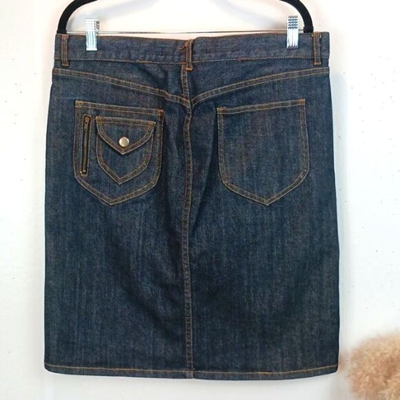 Y2K French Connection dark wash denim fitted skirt with front slit size 10 - Picture 4 of 8